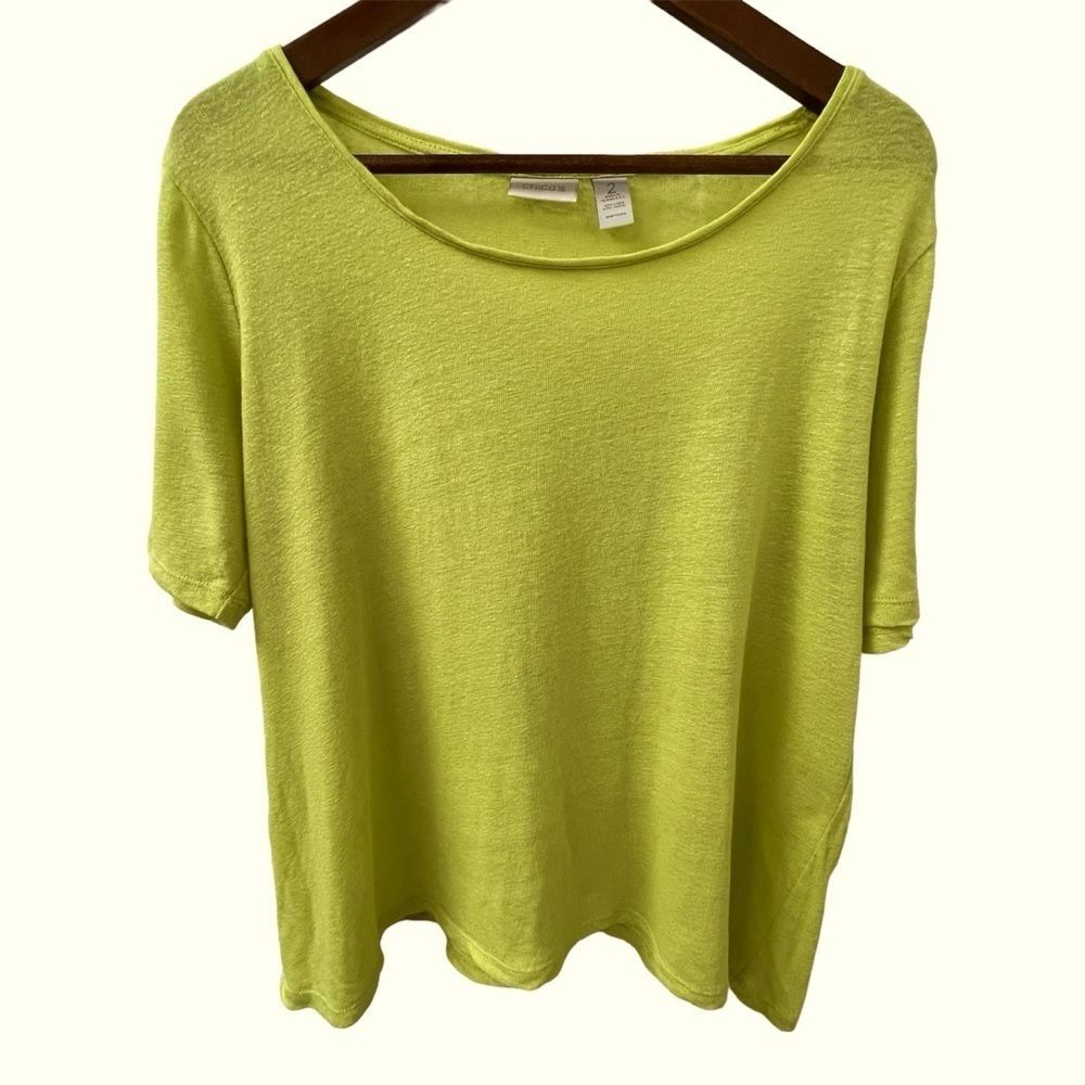 Chico’s Knit Top Green w/ Silver Metallic Threads Women’s Size 2 (12-14) Large